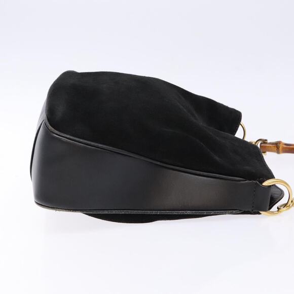 GUCCI Bamboo Hand Bag Suede Black Gold 001 1638 001 1638 - Picture 4 of 12